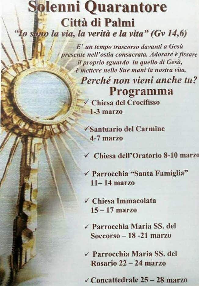 Adorazione eucaristica delle ‘Quarantore’ a Palmi. Programma, luoghi e date.