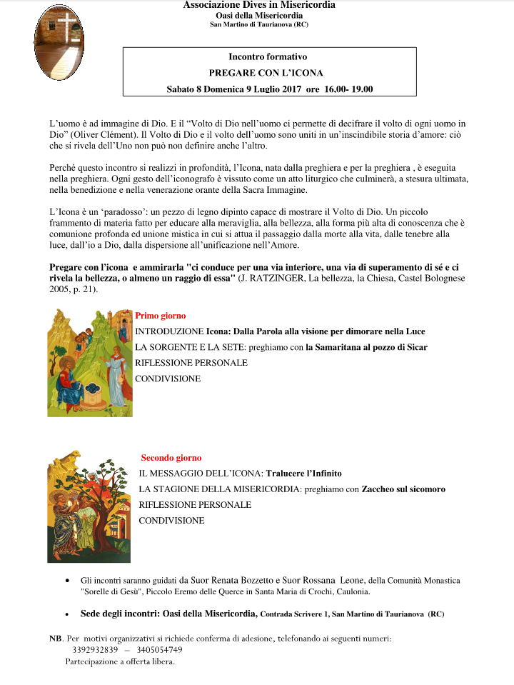 Pregare con le icone. Incontro formativo presso l’Oasi della Misericordia