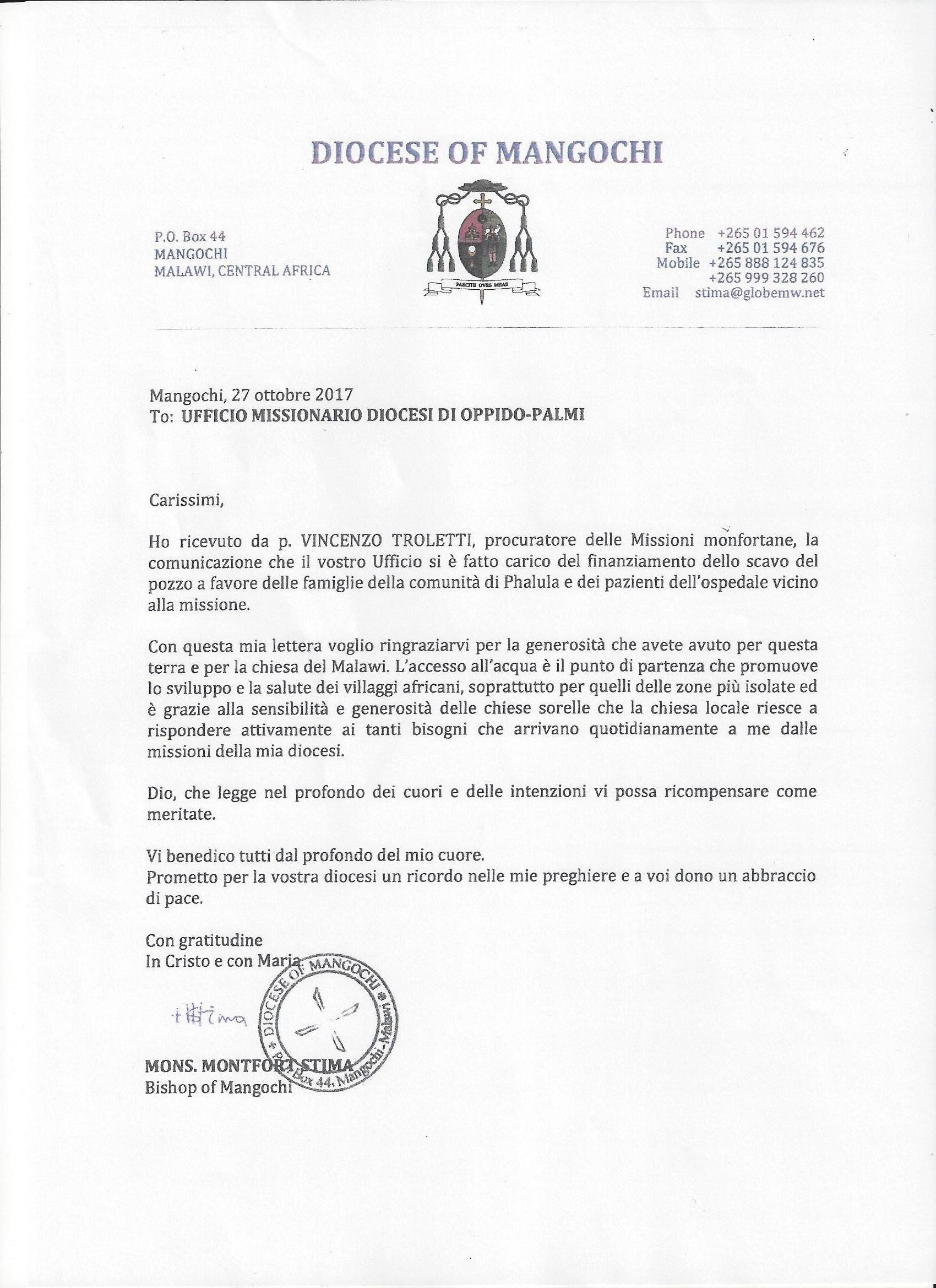 La nostra Diocesi costruisce un altro pozzo a Phalula in Malawi