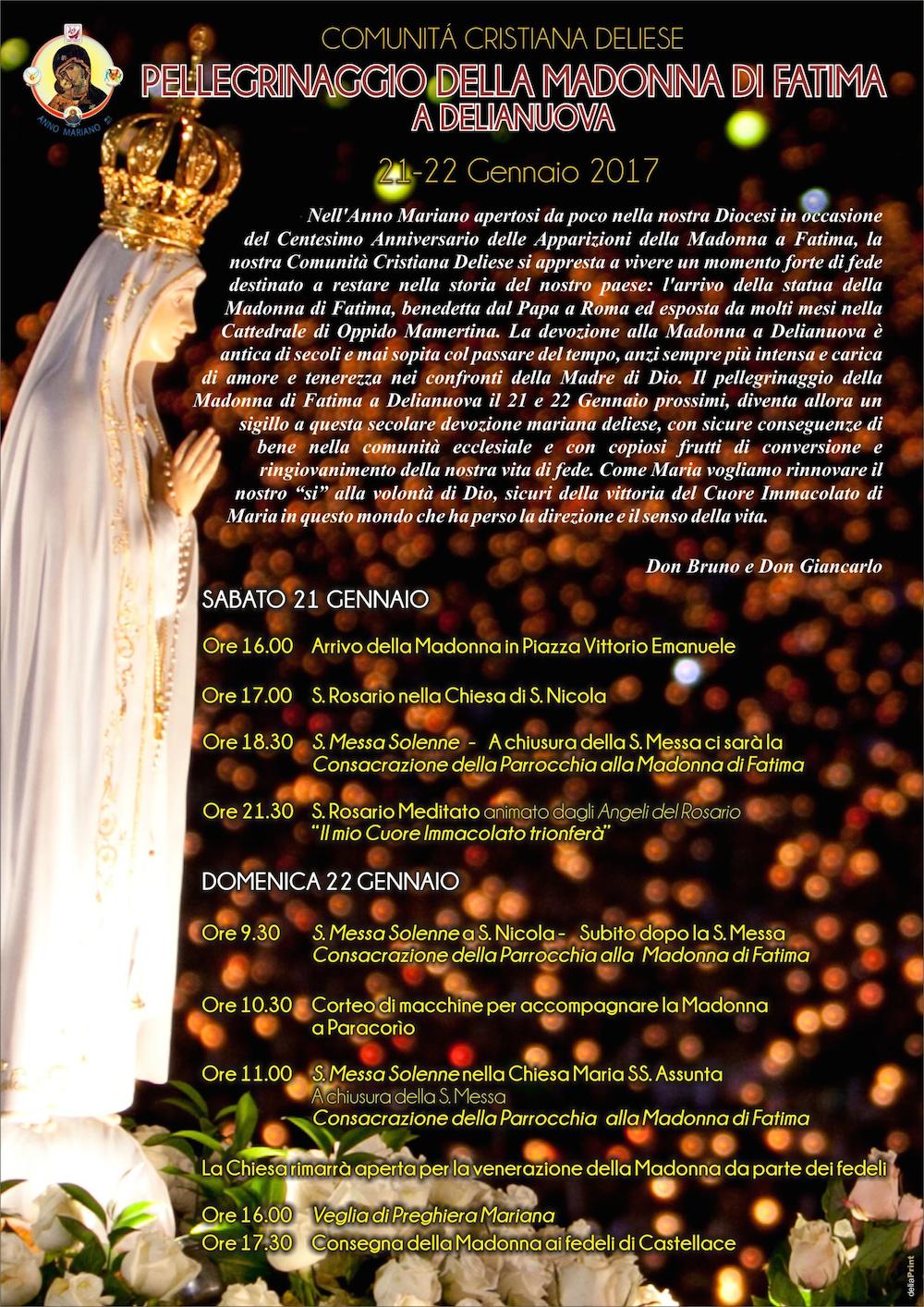 La Comunità cristiana deliese si appresta ad accogliere la statua della Madonna pellegrina: ecco il programma delle celebrazioni