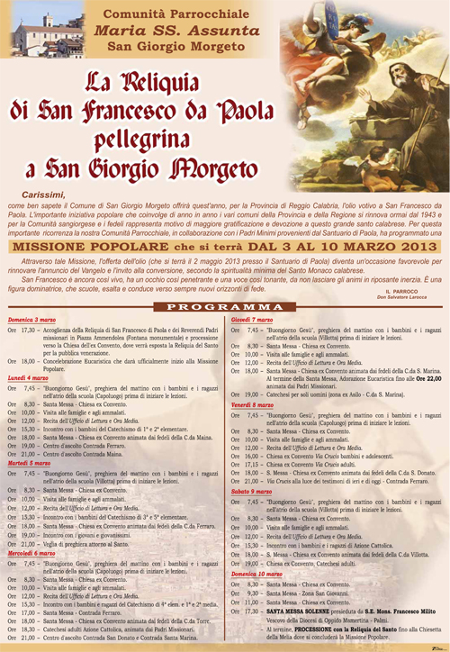 La Missione al popolo dei Minimi di S. Francesco di Paola a S. Giorgio Morgeto