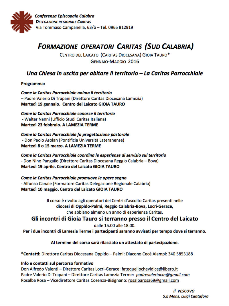 Percorso di formazione per operatori Caritas