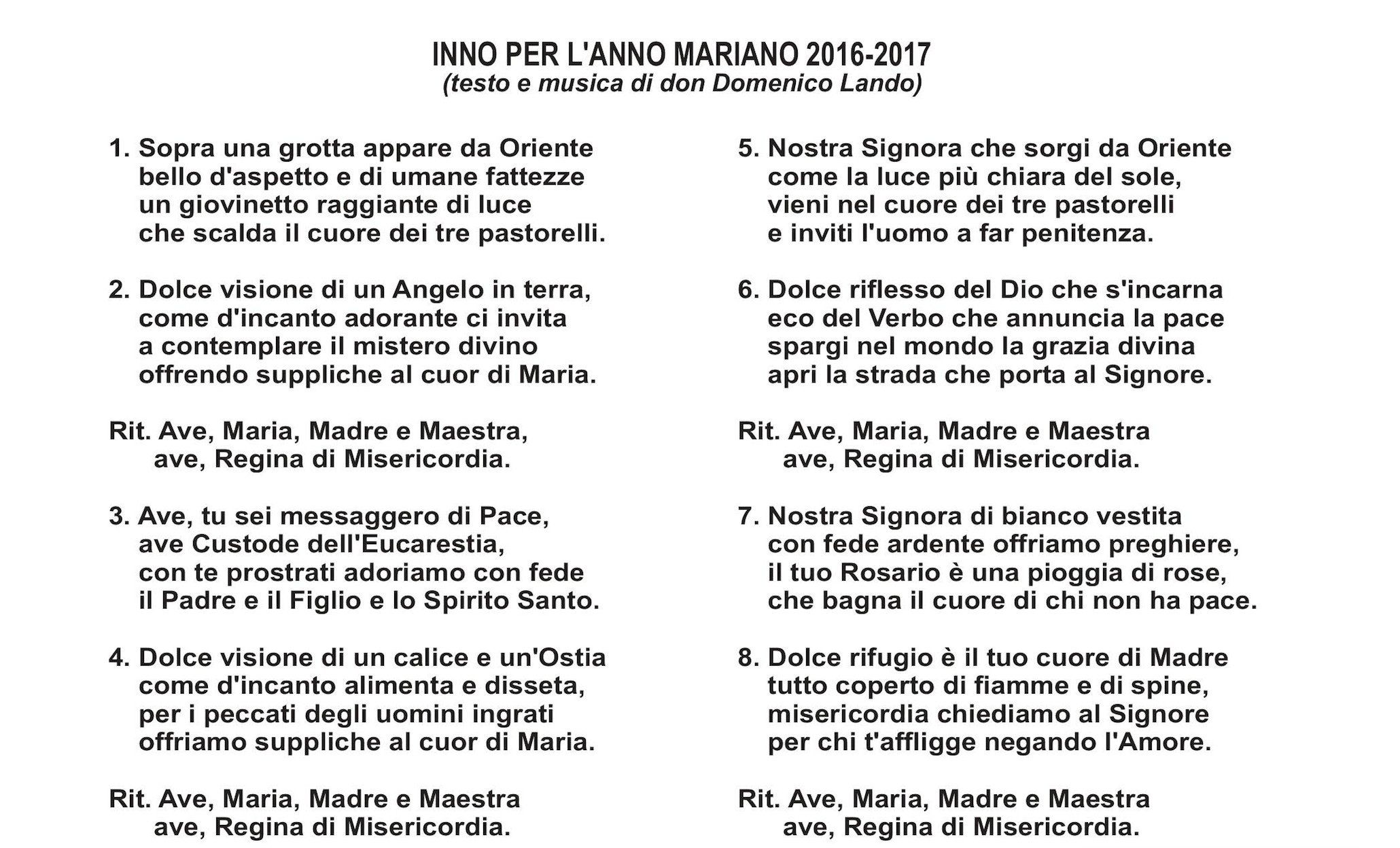 Programma della Peregrinatio Mariae nella Vicaria di Oppido Mamertina-Taurianova