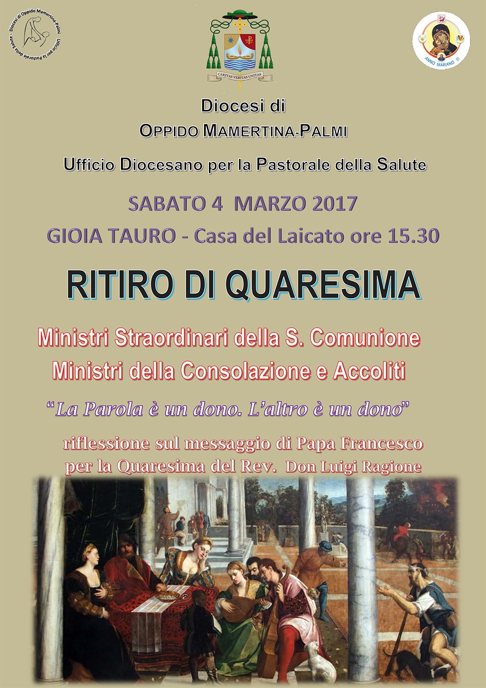 Ritiro di Quaresima per accoliti e ministri straordinari della santa comunione e della consolazione