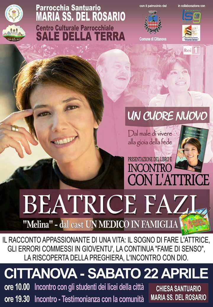 Testimonianza di fede dell’attrice Beatrice Fazi organizzata dal Centro culturale parrocchiale ‘Sale della Terra’ di Cittanova